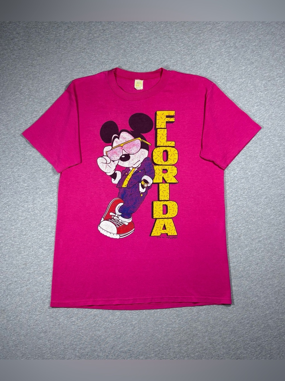 Vintage Disney Mickey Mouse Velva Sheen T-Shirt Mens Large Pink Florida 80s USA
